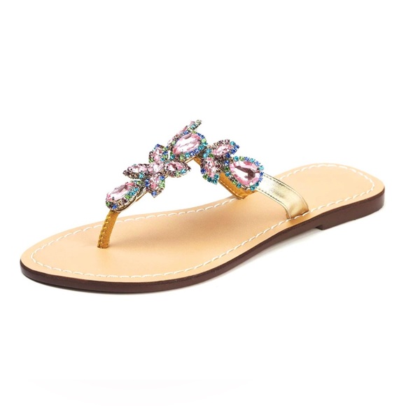 NEW Boutique Bohemian Sandals with Rhinestones and jewel detail - Picture 3 of 5